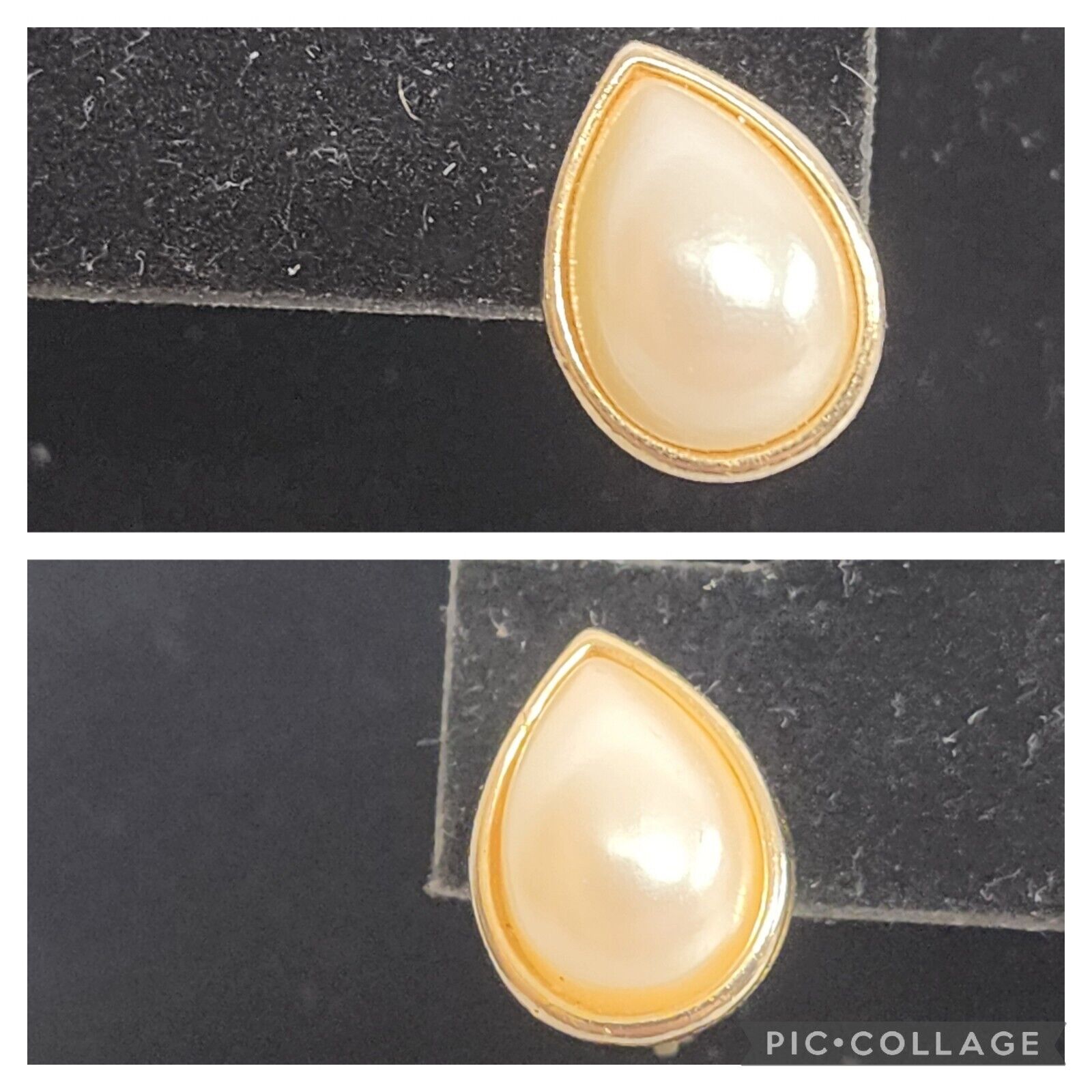 Teardrop Faux Pearl Clip-On Earrings Gold Tone Setting 0.5" Long Vintage